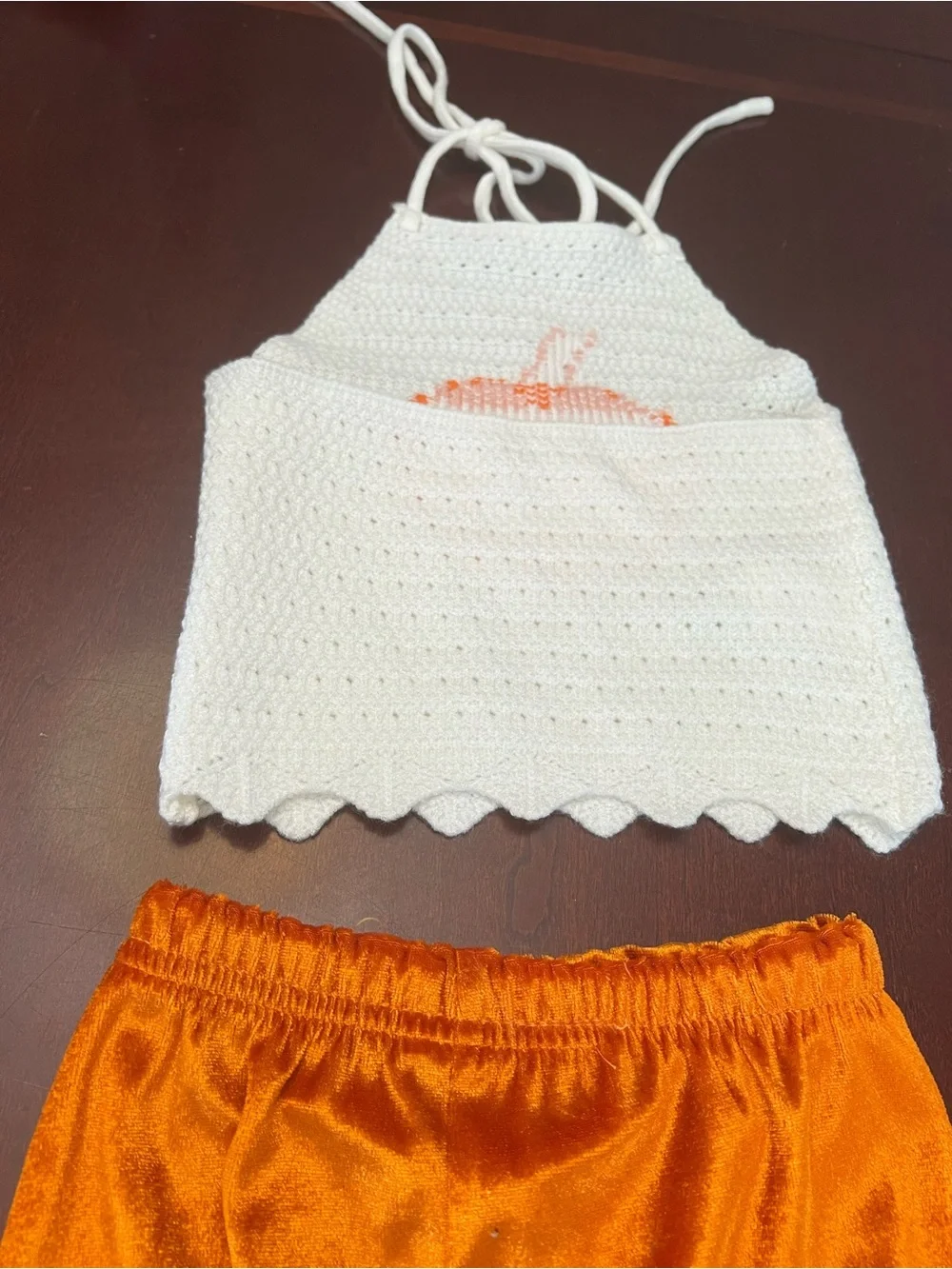 Toddler Pumpkin Knit Halter & Velvet Flare Set - White & Orange